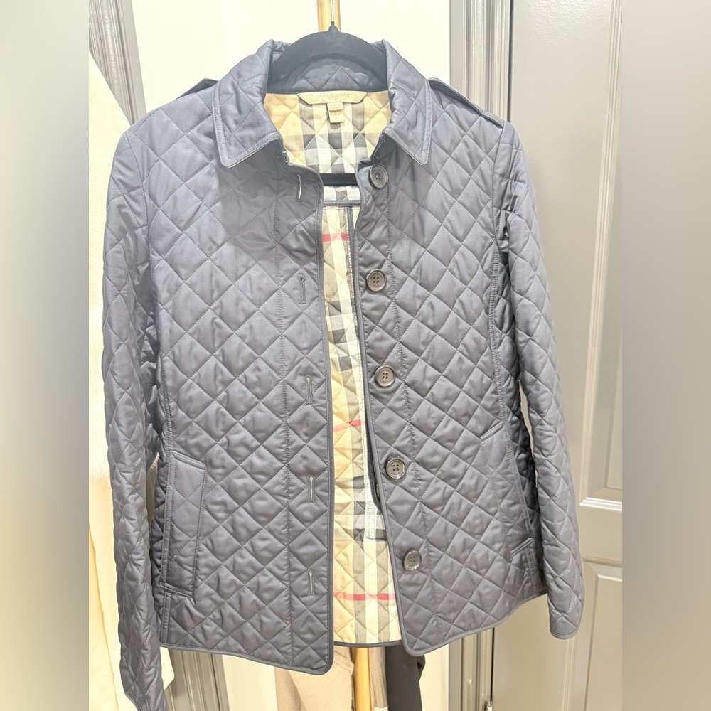 Burberry Navy Quilted Jacket with Check Lining